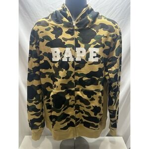 Men's BAPE LOGO 1st camo yellow full zip hoodie A Bathing Ape Size XXL used